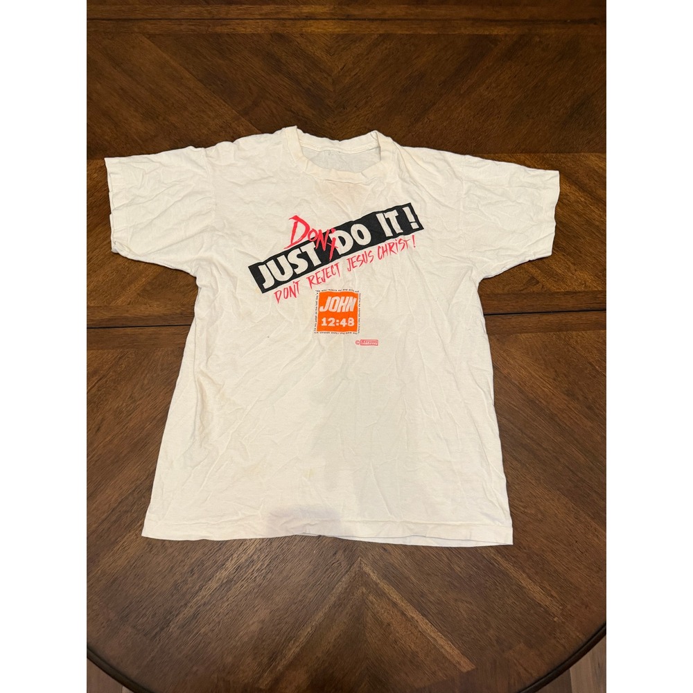 Vintage Kerusso Don't Just Do It Jesus Christ T-Shirt Cream 90s Religious Large